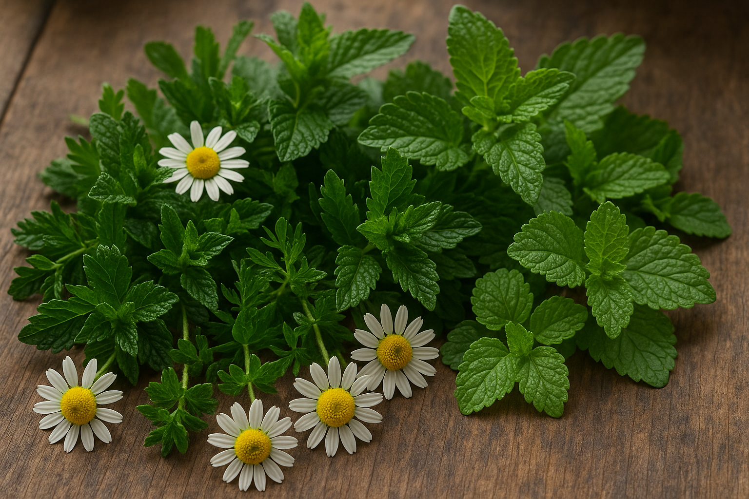chamomile, mint, and lemon balm
